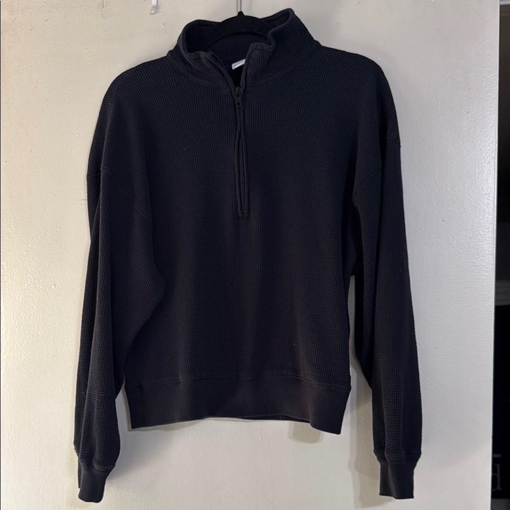 TNA waflle Black Zip Up Sweater with Mock Neck